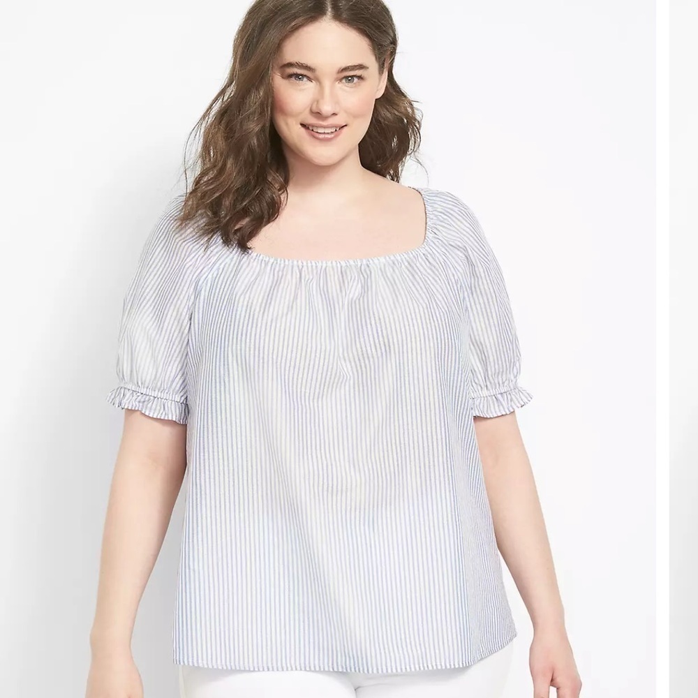LANE BRYANT Plus 18 Striped Metallic Frill Trim Puff Sleeve Blouse